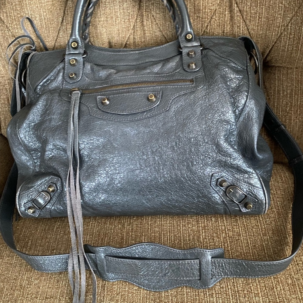 Balenciaga Charcoal Leather Shoulder Bag